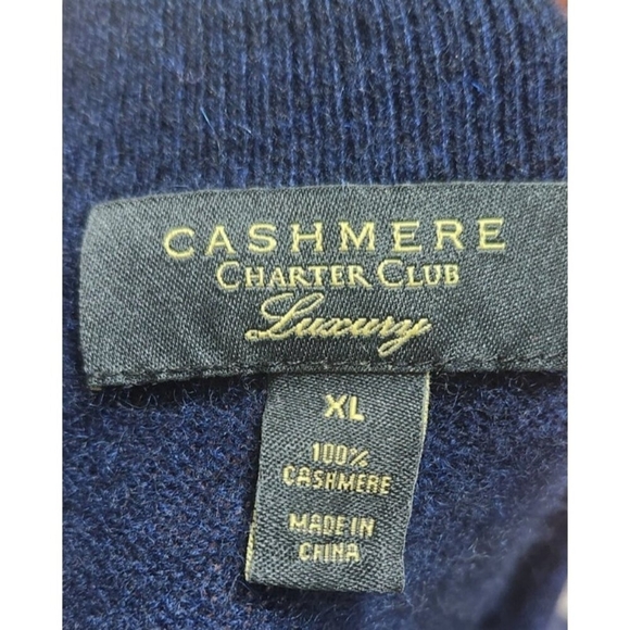 Charter Club 100% Cashmere LOVE Sweater Navy Blue XL Heart Sleeve Pullover Soft - Picture 8 of 12
